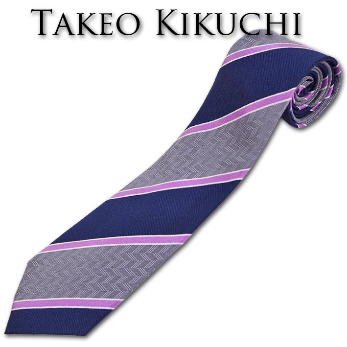 タケオキクチ TAKEO KIKUCHI シルク 矢絣ストライプ ネクタイ ブルー系 メンズ 日本製 ハンドメイド生地 ギフト プレゼント 無料ラッピング可能|Select Space Colors (SSC)