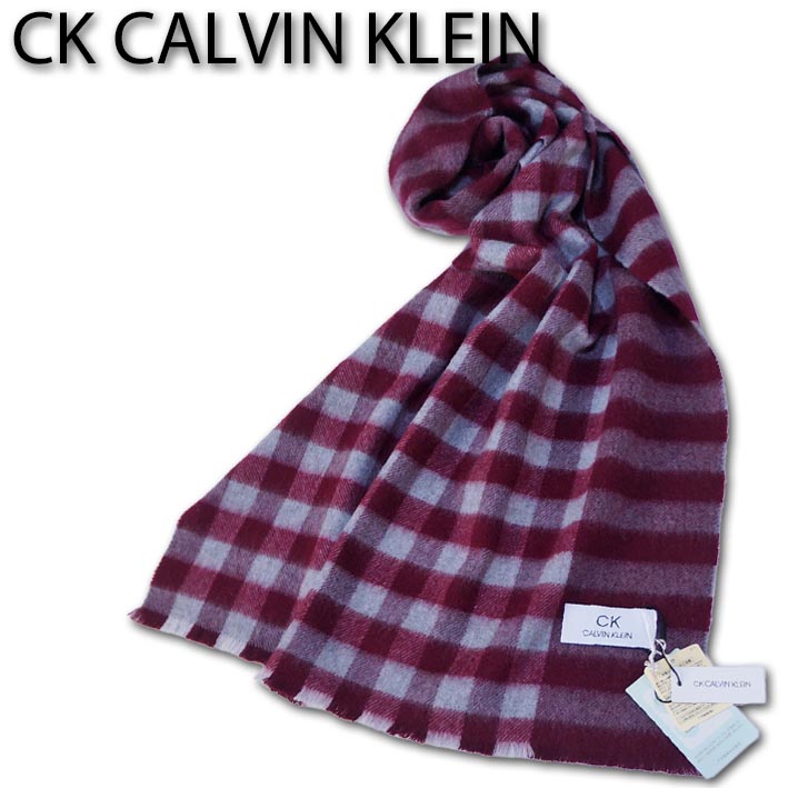 CKカルバンクライン CK CALVIN KLEIN ブロックチェック カシミヤ100％ マフラー メンズ バーガンディ カシミア 無料ラッピング可 プレゼント ギフト