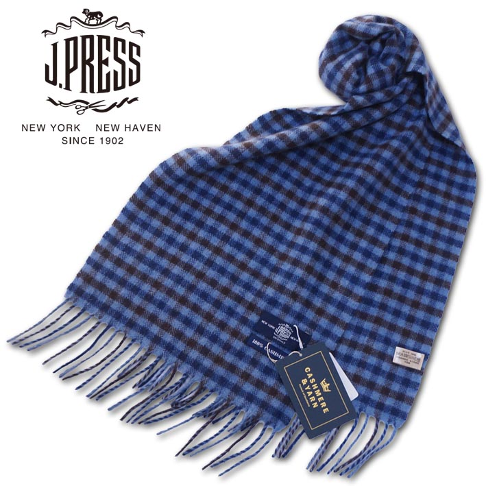 ジェイプレス J.PRESS MEN チェック柄 カシミヤ マフラー メンズ ブルー系 青 J.プレス Jプレス プレゼント ギフト カシミア クリスマス|Select Space Colors (SSC)