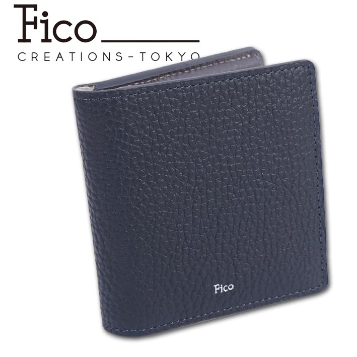 フィーコ fico 牛革 マネークリップ 二つ折り財布 ファッチェ FACCE ダークネイビー×グレー メンズ 定価14,300円 箱なし 小銭入れ付き