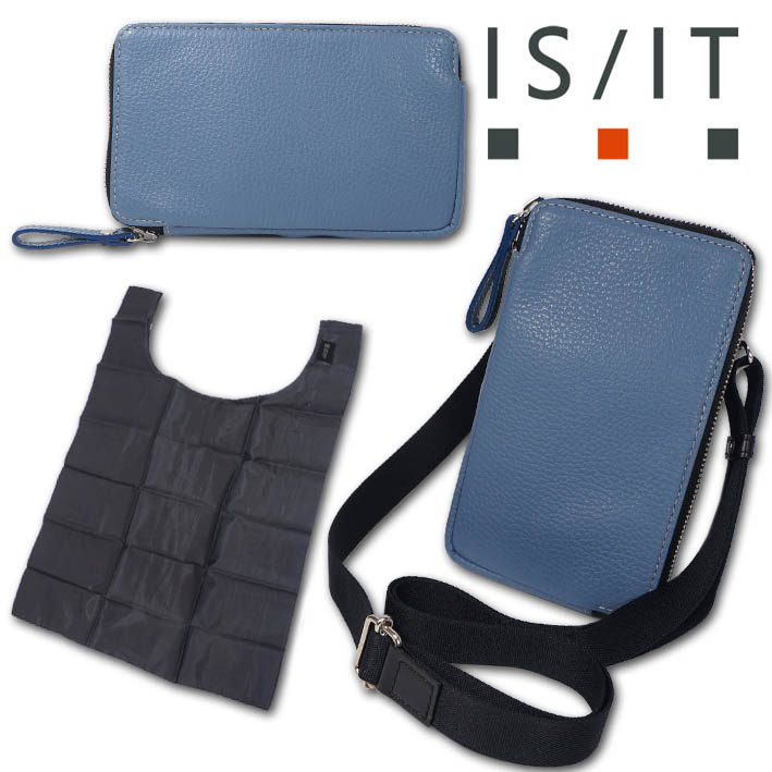 イズイット IS/IT 牛革 ミニショルダーバッグ ストア ブルー 青 定価14,300円 本革 メンズ レディース エコバッグ コンパクト レザー お財布ショルダー サコッシュ ミニ財布 シンプル キャッシュレス 無料ラッピング可能