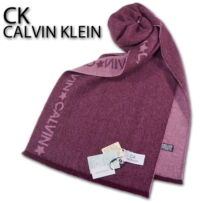CKカルバンクライン CK CALVIN KLEIN ロゴデザイン カシミヤ100％ マフラー メンズ ボルドー系 カシミア 無料ラッピング可 プレゼント ギフト