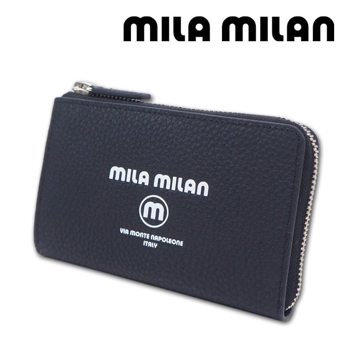 箱なし ミラミラン mila milan 牛革 ミドル財布 二つ折り財布 メンズ レディース  ブラック 黒 定価20,900円 ミラショーン mila schon セミ長財布