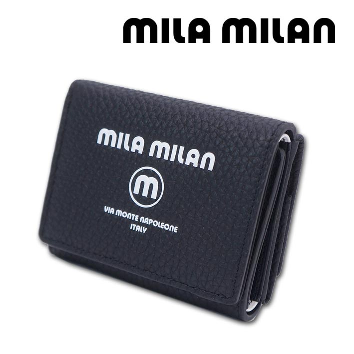 箱なし ミラミラン mila milan 牛皮 三つ折り紙入れ メンズ レディース  黒いこと 黒 必要経費18,700円 ミラショーン mila schon ミニ紙入れ パウダーコンパクト 現ナマ受け答え