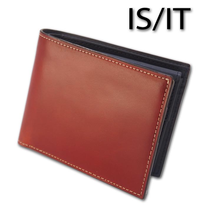 展示品 イズイット IS/IT コードバン 二つ折り財布 メンズ レッド系 赤 馬革／牛革 レザー 定価28,600円