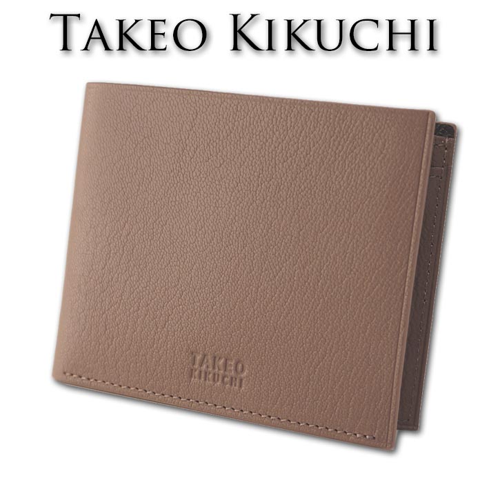 【父の日特価】タケオキクチ 書記官 二つ折り紙入れ 野羊革 ゴートレザー 744614 TAKEO KIKUCHI トープ メンズ 新品 未当て嵌める 箱付き添い人 薄型 軽さ 現ナマ受け答え 差し上げ物 差し上げ物 無料ラッピング能力のある