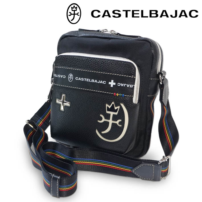 カステルバジャック レザー ナイロン ミニショルダーバッグ コネクト 083111 CASTELBAJAC ブラック 黒 定価20,900円 コンパクト 牛革 サコッシュ 家紋 小型 ショルダーバッグ メンズ レディース 男女兼用 新品 未使用|Select Space Colors (SSC)