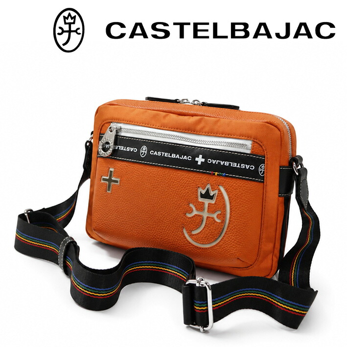カステルバジャック レザー ナイロン 横型 ショルダーバッグ コネクト 083112 CASTELBAJAC オレンジ 定価20,900円 牛革 コンパクト 家紋 小型 メンズ レディース 男女兼用 新品 未使用|Select Space Colors (SSC)