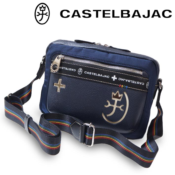 カステルバジャック レザー ナイロン 横型 ショルダーバッグ コネクト 083112 CASTELBAJAC ネイビー 紺 定価20,900円 牛革 コンパクト 家紋 小型 メンズ レディース 男女兼用 新品 未使用|Select Space Colors (SSC)