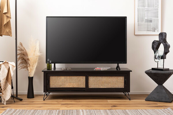 テレビボード ローボード ラタン製 ブラック 黒 幅120 奥行40 高さ40cm 木製 天然木 シンプル ナチュラル アジアン テレビ台 籐