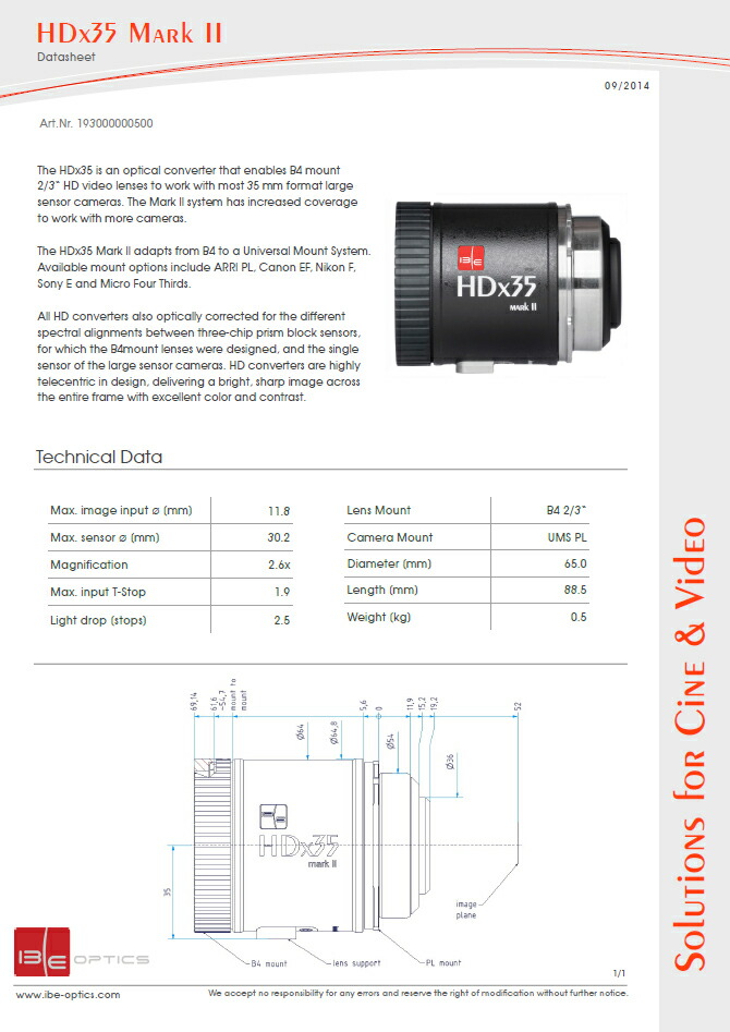 楽天市場 マウントアダプター Ib E Optics Hdx35 Mark Ii 2 3型b4マウントeng Hdレンズ Pl Ums マウントカメラ 4kスーパー35mmイメージセンサー対応 焦点工房