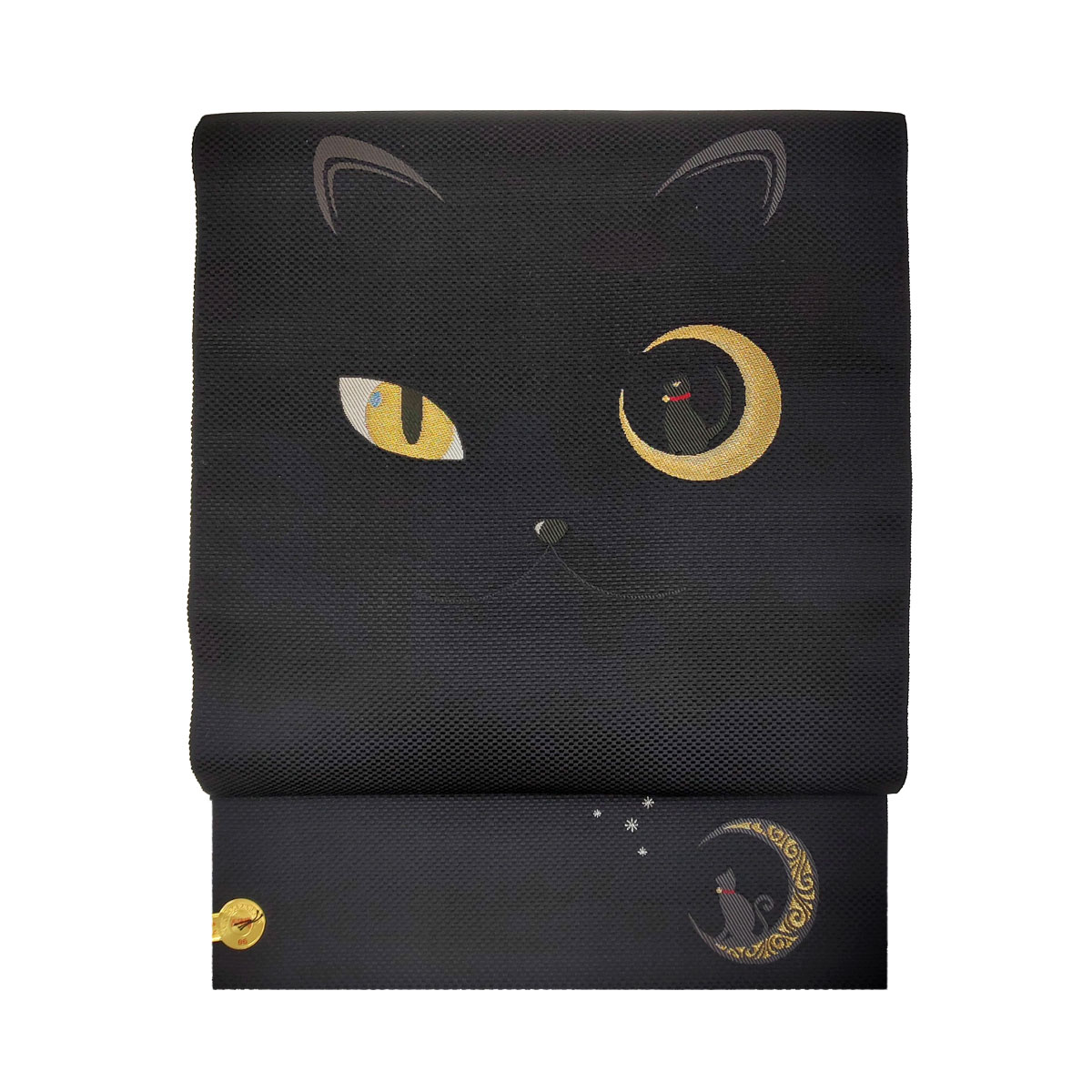 未使用】西陣織 名古屋帯 ブラック ネコと小花柄 仕立済 SOUBIEN（創美苑） 【未仕立て】名古屋帯 黒 九寸 石黒織物 ブラック