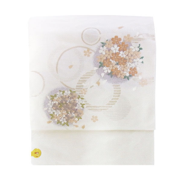 名古屋帯 正絹 白 桜 桜花丸 ホワイト 京玉響 西陣織 仕立付き