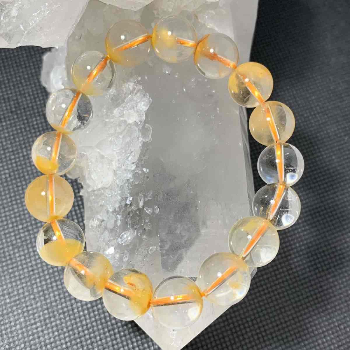 NO.00421【内径約15.5cm】イエローラビットヘアークォーツ11~12mm ブレスレット 天然石 パワーストーン アクセサリー 天然石ブレスレット