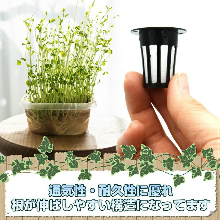 水耕栽培キット 定植かご メッシュポット 鉢 スポンジ セット 家庭菜園 (内径22mm ブラック 30個) 農業資材
