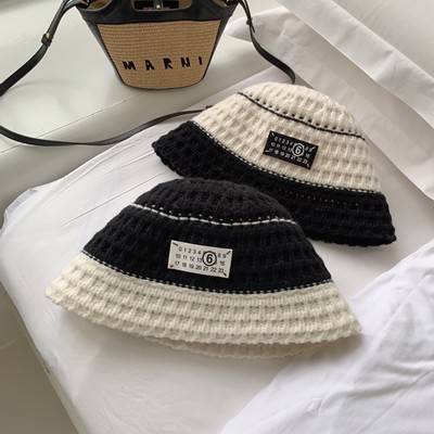 Maison Margiela メゾンマルジェラ MM6 エムエムシックス かぶり笠 井戸釣瓶かぶり笠 かぶり笠 編み込み モノクローム 黒いこと白いこと レディース メンズ