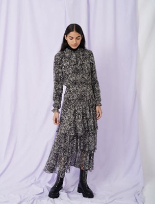 maje PRINTED LUREX SILK DRESS WITH RUFF衣裳