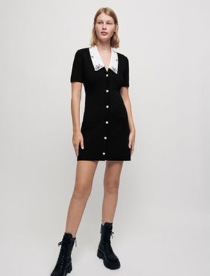 maje  Knit dress with embroidered collar 衣裳
