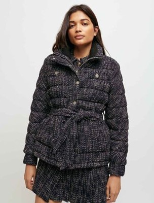 maje  Belted tweed-style down jacket 上衣