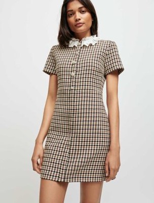 maje  Checked dress with lace collar 衣裳