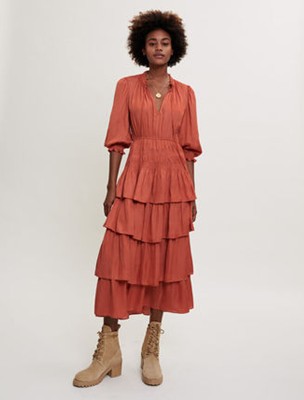 maje  Satin dress with ruffles 衣裳