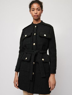 SANDRO 沙子ロ Belted tweed-style coat 衣装