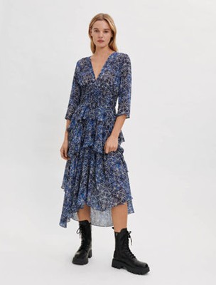 maje  Ruffled printed viscose dress 衣裳