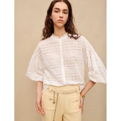 maje  EMBROIDERED WHITE COTTON BLOUSE トップス