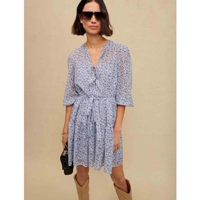 maje  BLUE BELTED BABY DOLL DRESS 衣裳