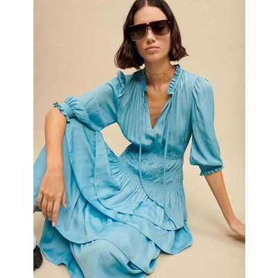 maje  LONG SATINY DRESS WITH RUFFLES 衣裳