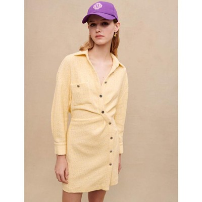maje YELLOW LUREX TWEED ASYMMETRIC DRESS ワンピース|AYA-FARM店