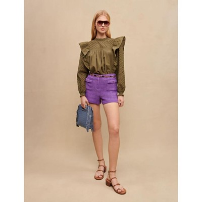 maje  EMBROIDERED COTTON TOP WITH RUFFLES トップス