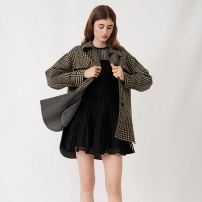 Maje  BELTED CHECK PRINT COAT 厚地の外套