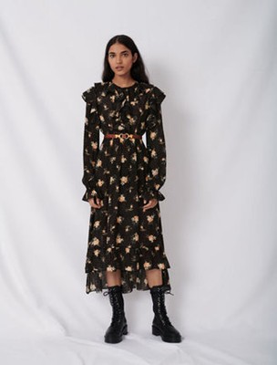 maje PRINTED JACQUARD DRESS WITH RUFFLES衣裳