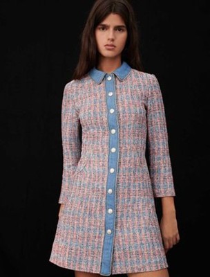 maje Tweed dress with denim contrasts 衣装