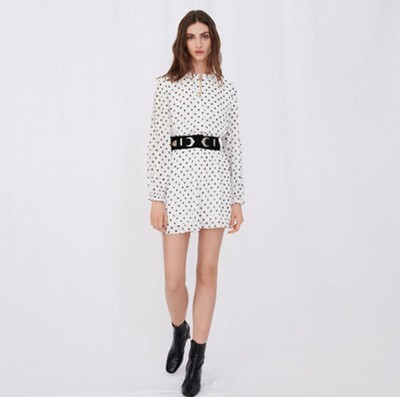 maje Crinkle-effect, belted polka dot 衣裳