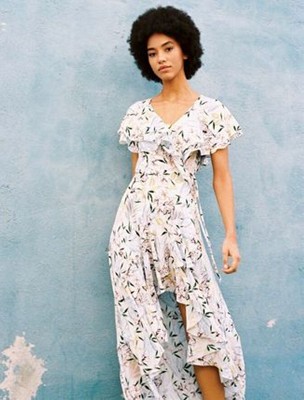 maje  Asymmetrical printed satin dress 衣裳