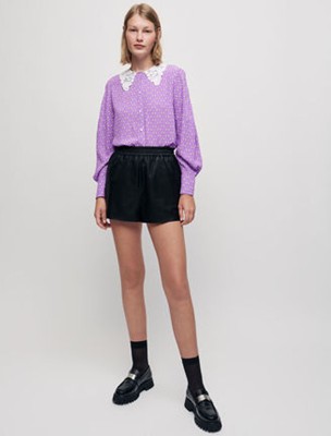 maje  Bow-print shirt with guipure collarトップス