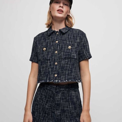 maje  Tweed-style cropped shirt トップス