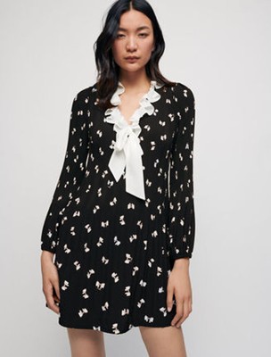 maje Bow print pleated dress ワンピース|AYA-FARM店