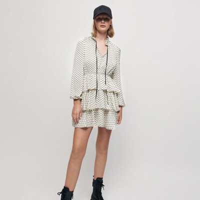 maje Bow print satin dress ワンピース|AYA-FARM店