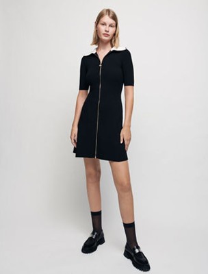 maje  Ribbed knit dress with zip collar 衣裳