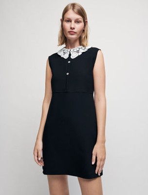 maje  Crepe dress with guipure colla 衣裳