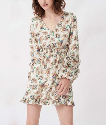 maje PRINTED SILK DRESS WITH RUFFLES 衣裳
