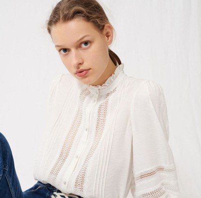maje ROMANTIC COTTON AND LACE SHIRT トップス