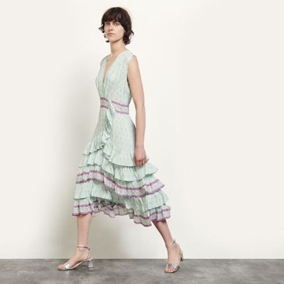 sandro 砂子ロLong printed ruffled dress 衣裳