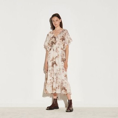 sandro 沙子ロLong printed dress with ruffles 衣装