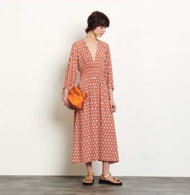sandro 砂子ロLong dress インチ printed jacquard 衣裳