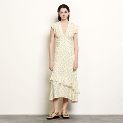 sandro 砂子ロLong dress インチ printed jacquard 衣裳