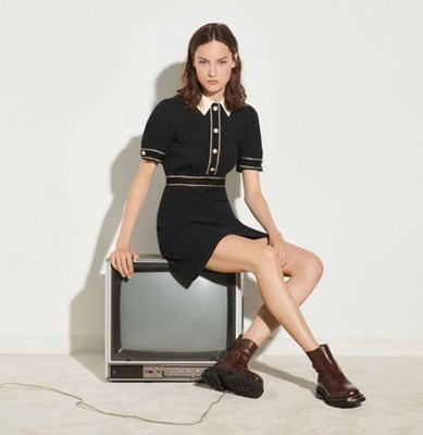 sandro 砂子ロShort-sleeved tweed dress 衣裳